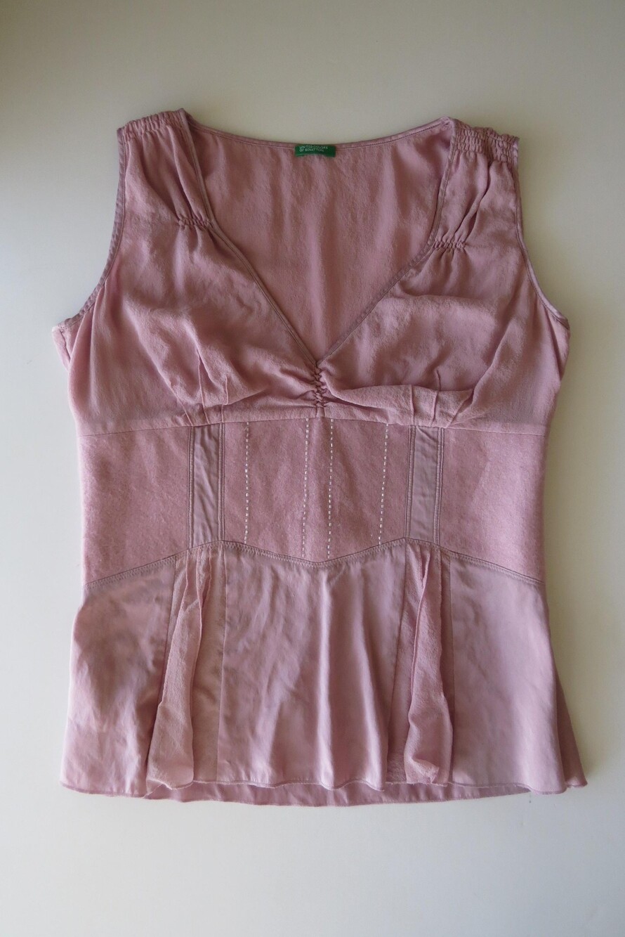 Vintage Italian 2000s Silk Beaded Corset Tank Top, Mauve / Pastel Purple Chiffon